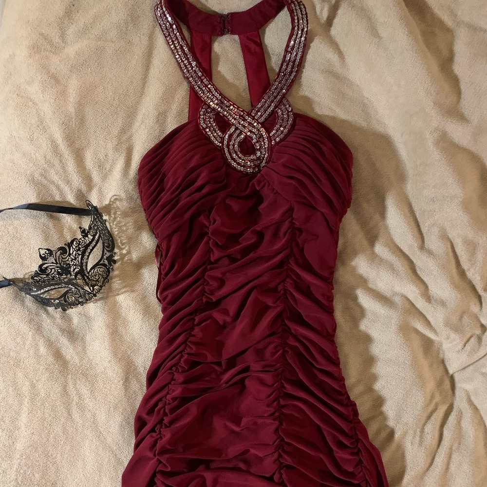 Red Halder Neck style Mini Dress